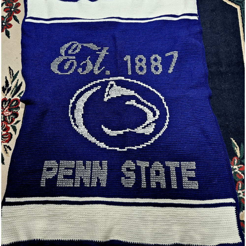 Vintage Penn State Nittany Lions Throw Blanket hand crochet wall hanging